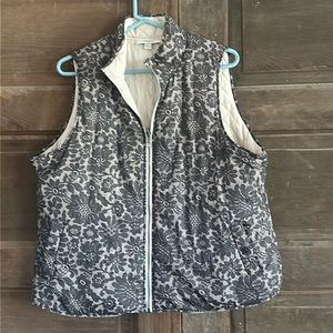 Liz Claiborne Size Large Reversible Vest Floral Lace Black /‎ White Pockets